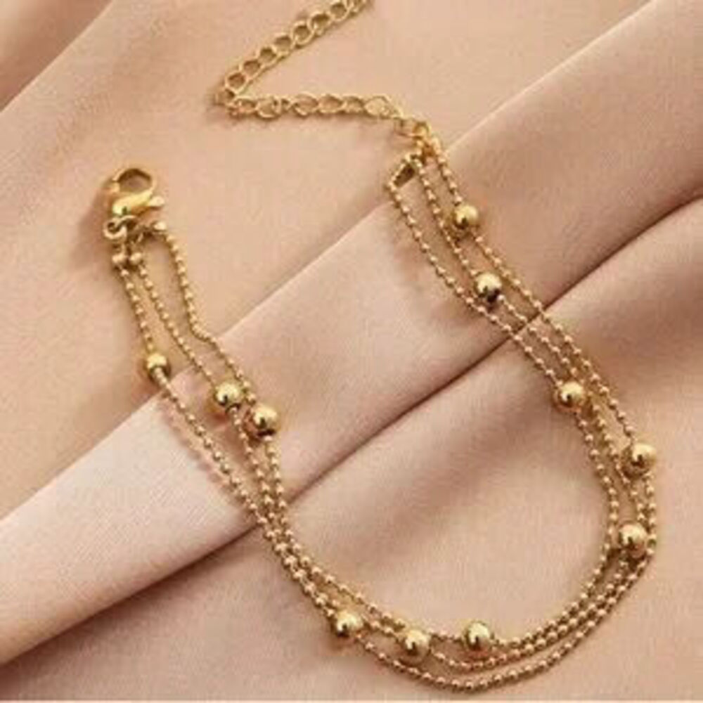Gold Stainless Steel Beaded Layered Bracelet